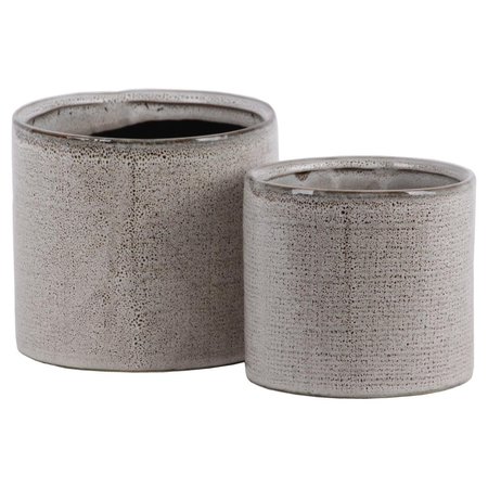 URBAN TRENDS COLLECTION Ceramic Cylinder Pot with Stipple Design Body Gloss  Cream Set of 2 11445